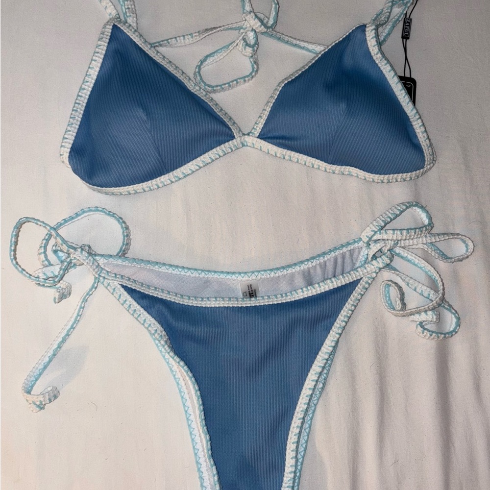 Zaful Blue and White Bikini Set